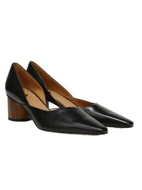 Sarto by Franco Sarto Black Leather D'Orsay Pumps Wood Block Heel US 6.5M